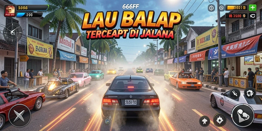 Screenshot menampilkan aksi balap mendebarkan dalam 666FF.