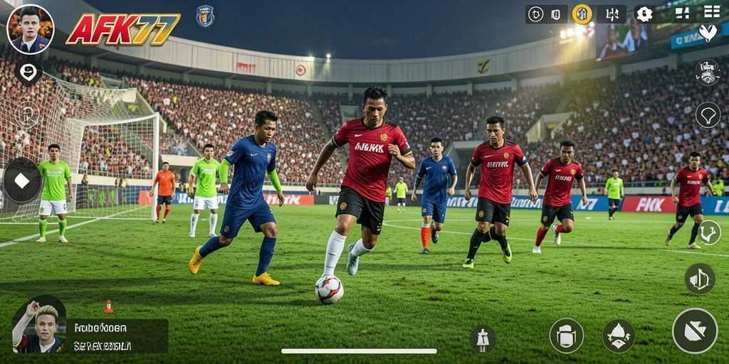 Tampilan gameplay menarik dari AFK77 dengan aksi sepak bola yang seru.
