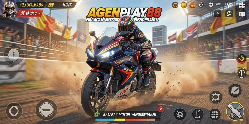 Tampilan seru gameplay balapan motor AGENPLAY88.