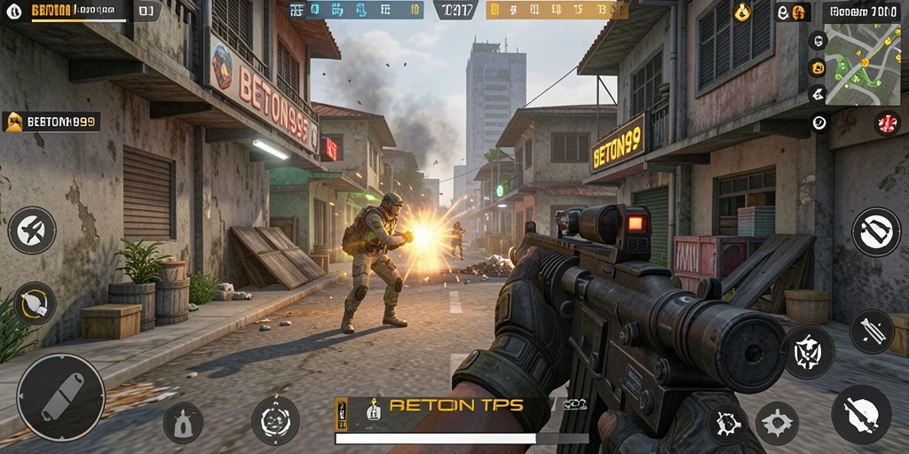 Gameplay mendebarkan di BETON999 dengan aksi tembak-menembak intens.