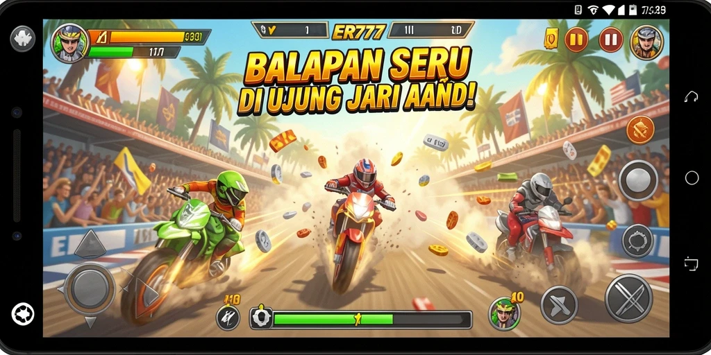 Tampilan seru dari gameplay balapan ER777 yang menantang.