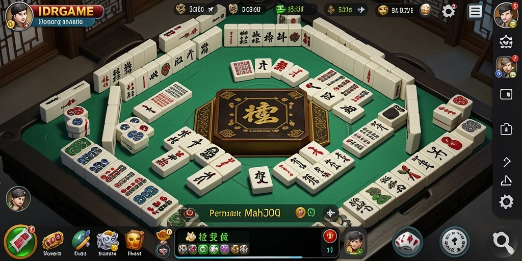 Tampilan gameplay seru dalam IDRGAME dengan desain Mahjong yang menarik.