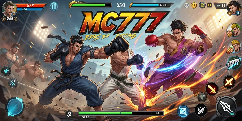 Tangkapan layar dari gameplay Fighting di MC777 dengan aksi pertarungan yang dinamis.