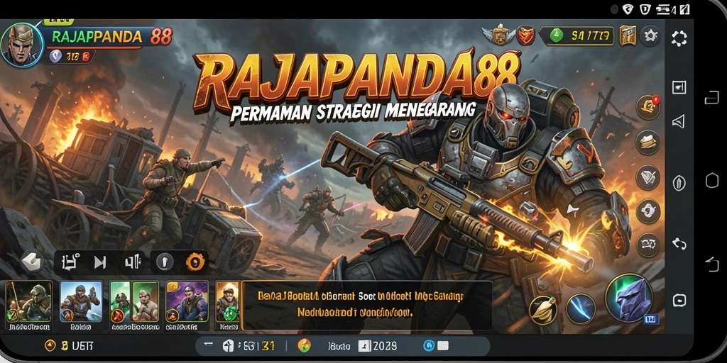 Screenshot gameplay RAJAPANDA88 menunjukkan pertempuran strategis yang intens.
