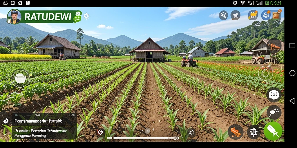 Tampilan screenshot gameplay <strong>RATUDEWI</strong> menampilkan aktivitas bertani yang seru dan interaktif.