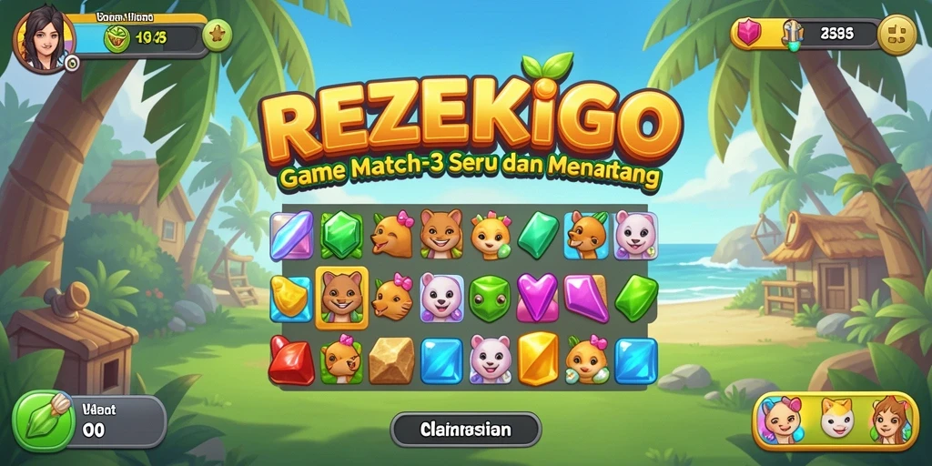 Tampilan gameplay seru dari game Match-3 REZEKIGO.