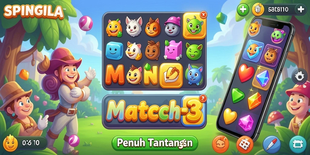 Screenshot gameplay <strong>SPINGILA</strong> menunjukkan aksi mencocokkan yang seru.